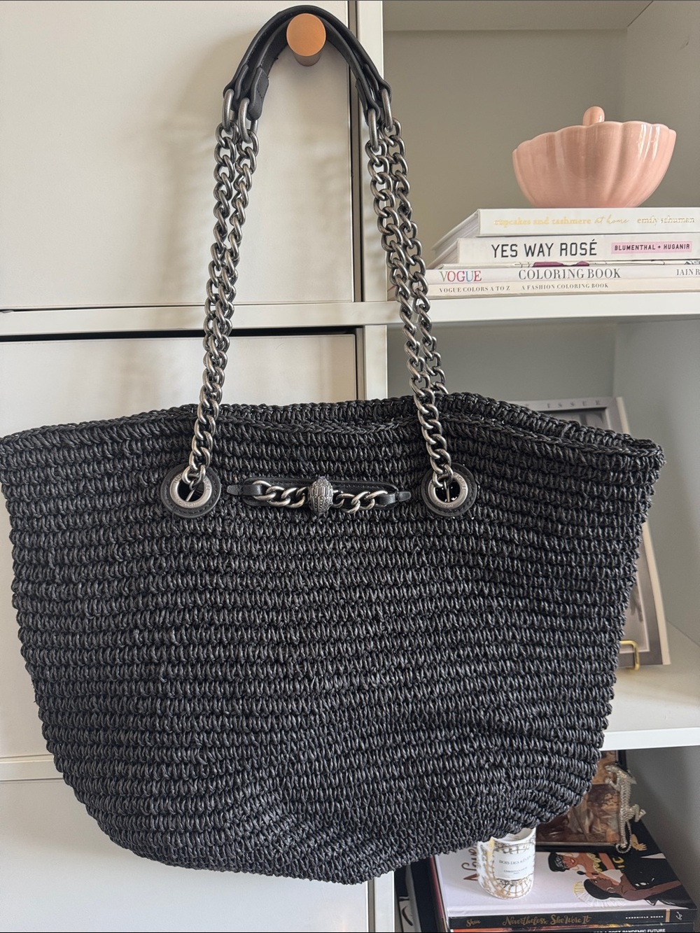 Kurt Geiger Black Woven Chain-Handle Tote Bag